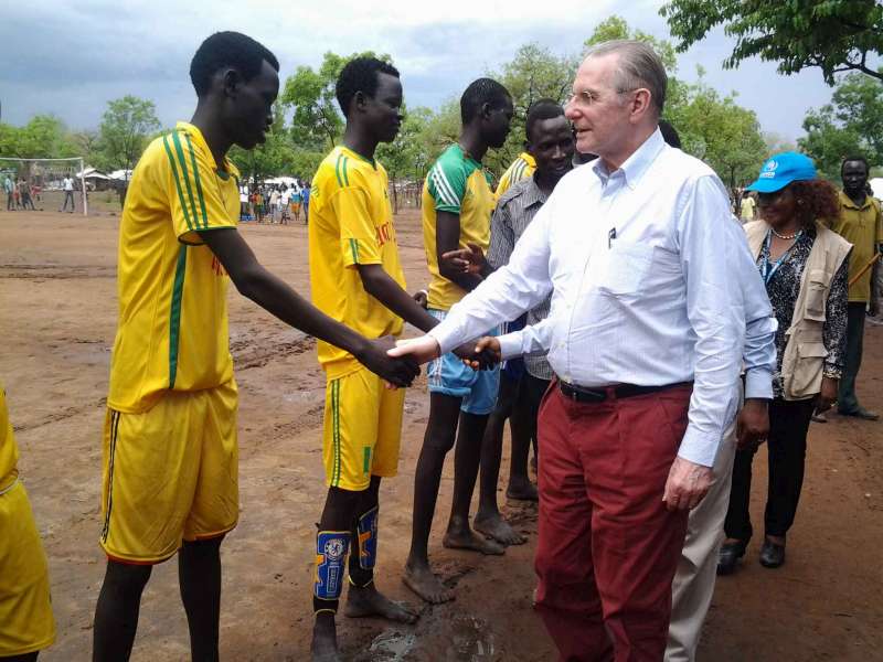 Former IOC chief Rogge pledges more sport opportunities for refugees in Ethiopia
