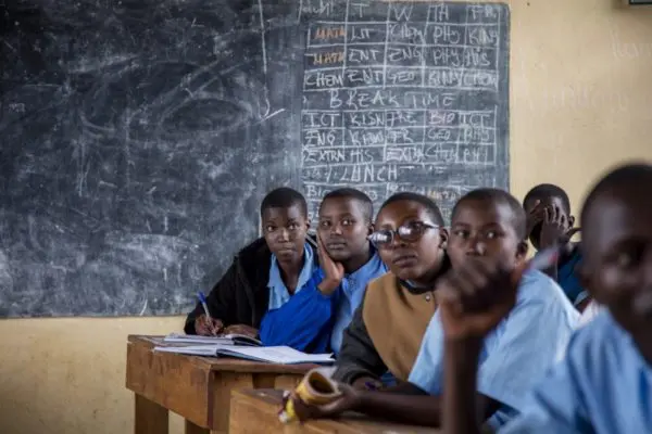 A classroom in a Rwandan refugee camp.